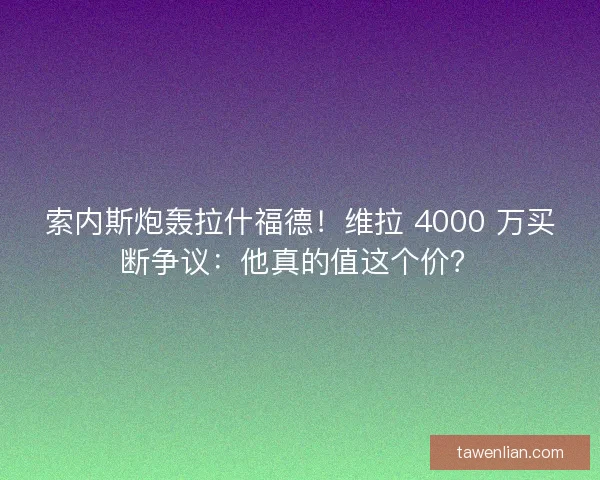 索内斯炮轰拉什福德！维拉 4000 万买断争议：他真的值这个价？