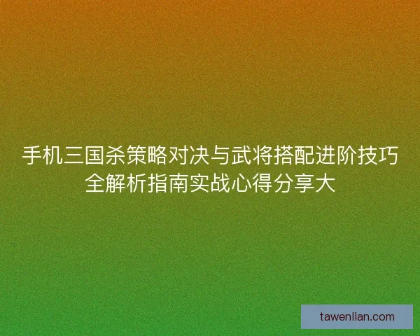 手机三国杀策略对决与武将搭配进阶技巧全解析指南实战心得分享大
